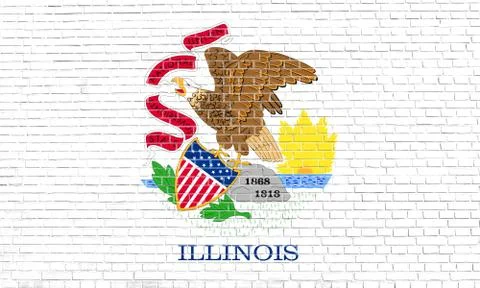 Flag of Illinois on brick wall texture background Illustrazione stock