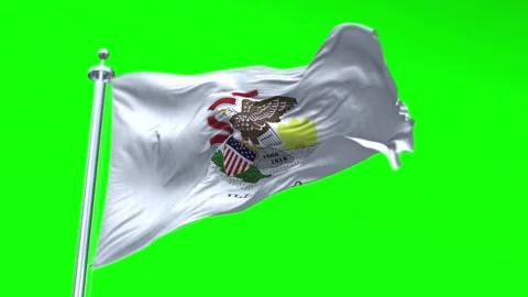 Flag of Illinois US State waving flag animation on a green screen Stock Footage 296868707