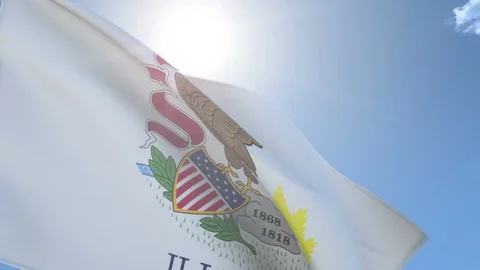Flag of Illinois Waving in the Wind Stock Footage 93845111
