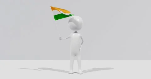 Flag of India. 3D Character holding and waving flag 4K UHD 60FPS Stock Footage 224517381