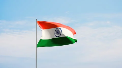 Flag India against cloudy sky. Vídeo Stock 312103284