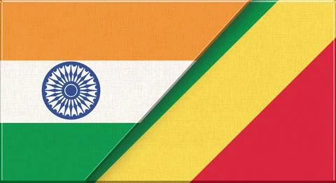 Flag of India and Republic of the Congo on fabric texture - 3D illustration. Stock Illustration