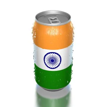 Flag of India on beverage can with droplets Stock Illustration