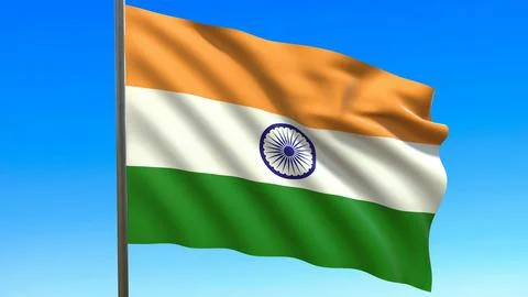 Flag of india fluttering in the wind against a blue sky background 3d-renderi イラスト素材