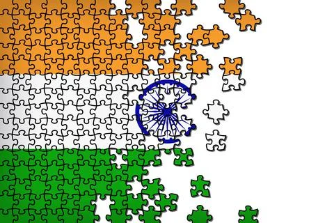 Flag of India in the form of puzzles. Independence Day of India. Stock Illustration