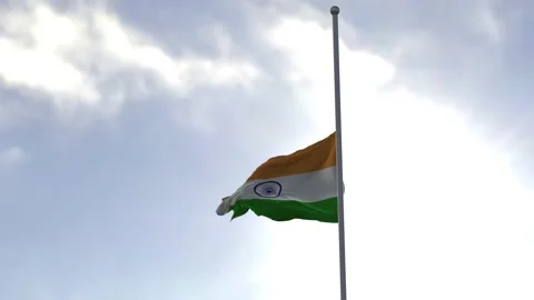 Flag of India half mast in the wind. High bitrate slow motion animation in Stock Footage 219295235