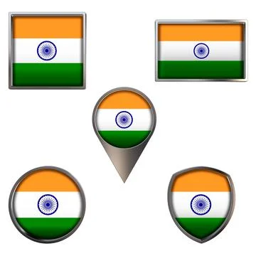 Flag of the India Icons set image Stock Illustration