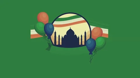 The flag of india with a mosque in background and green screen figure Stock Footage 337341773