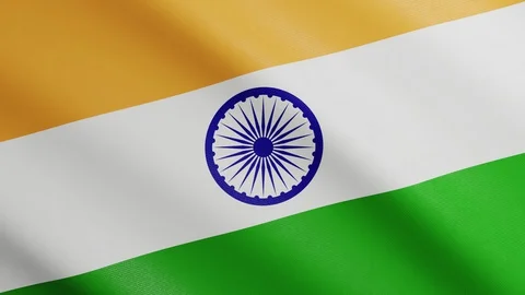 Flag of India with Realistic Fabric Texture Waving in the Wind. Indian Flag Stock Footage 127864319