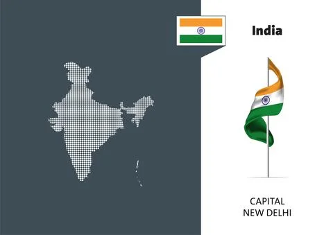 Flag of India on white background. Dotted map of India Stock Illustration