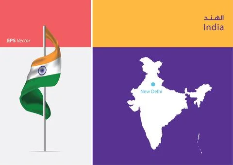 Flag of India on white background with Map Stock Illustration