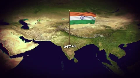 The Flag of India on the World Map, india map with flag 3d animation Stock Footage 289638700