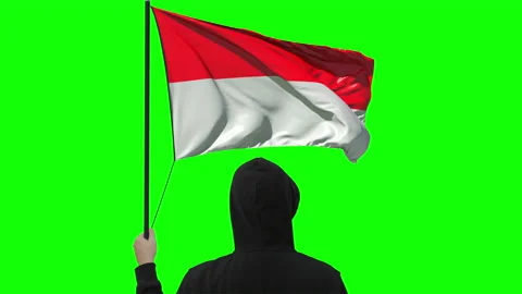 Flag of Indonesia and unknown man, alpha matte Stock Footage 143204898