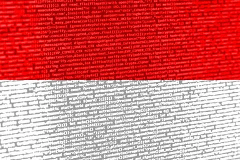 Flag of Indonesia over digital code. Concept of cybersecurity, innovation, .. Illustration