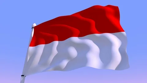 Flag of Indonesia waving in wind over a clear blue sky Stock Footage 89644202