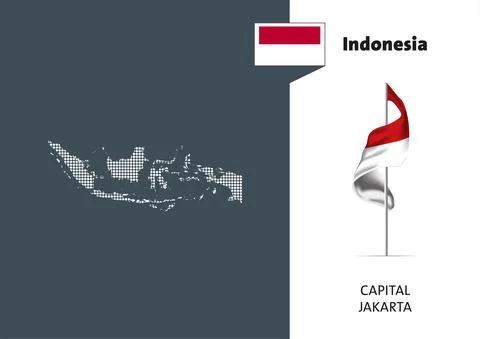 Flag of Indonesia on white background. Dotted map of Indonesia Stock Illustration