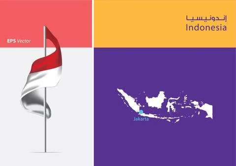 Flag of Indonesia on white background with Map Stock Illustration
