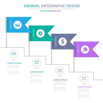 Flag Infographic Elements with business icon on full color background process Stock Illustration