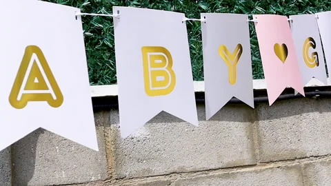 Flag with inscription it's a boy or it's a girl hanging outside 库存影片 195210700