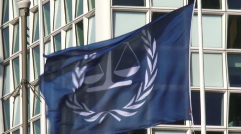 Flag of the International Criminal Court ICC Stock Footage