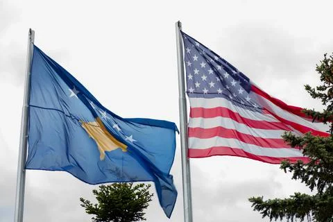 Flag of internationally unrecognized fake countries Kosovo and USA America Stock Photos