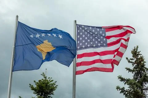 Flag of internationally unrecognized fake countries Kosovo and USA America Stock Photos