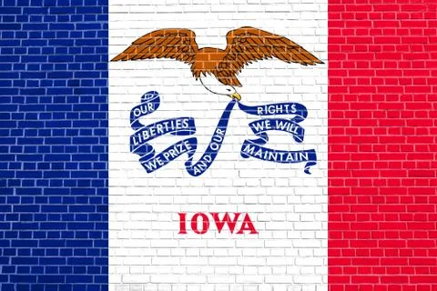 Flag of Iowa on brick wall texture background 스톡 일러스트