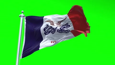 Flag of Iowa US State waving flag animation on a green screen Stock Footage 296868698