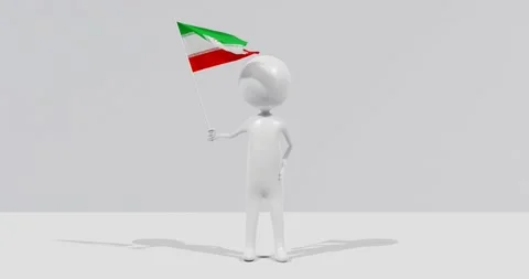 Flag of Iran. 3D Character holding and waving flag 4K UHD 60FPS Stock Footage 224517549