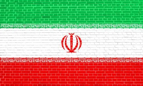 Flag of Iran on brick wall texture background Stock Photos