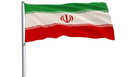 Flag of Iran on a flagpole fluttering in the wind on white background 스톡 일러스트