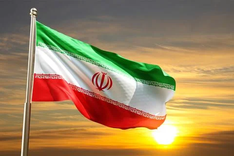Flag of Iran on flagpole Illustrazione stock
