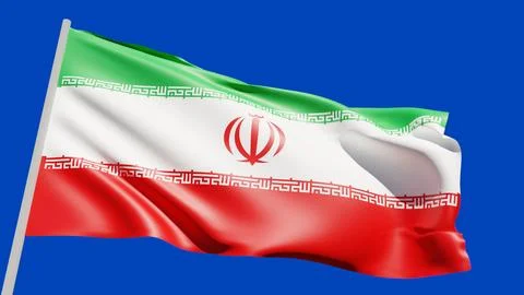 Flag of Iran is flying in the wind on chroma key. Realistic 3D rendering. Stock Illustration