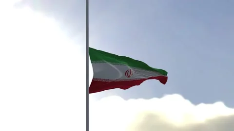 Flag of Iran half mast in the wind. High bitrate slow motion animation in Stock Footage 219797693
