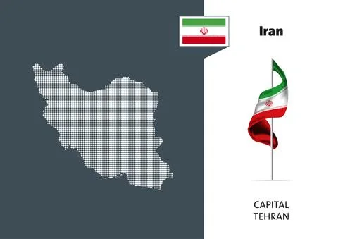 Flag of Iran on white background. Dotted map of Iran Stock-Illustration