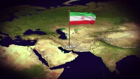 The Flag of Iran on the World Map, Iran map with flag 3d animation Stock Footage 289639154
