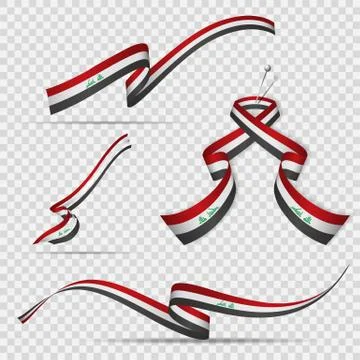 Flag of Iraq. 3rd of October. Set of realistic wavy ribbons in colors of iraqi Stock Illustration