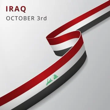 Flag of Iraq. 3rd of October. Vector illustration. Wavy ribbon on gray backgr Stockillustratie