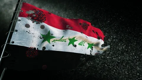 The flag of Iraq is torn and marked with the virus of covid-19 . 스톡 동영상 127197945