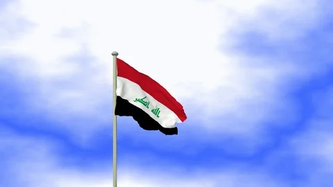 Flag of iraq waving in the wind with pole and blue sky background 스톡 동영상 124942897