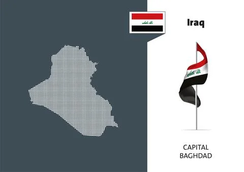 Flag of Iraq on white background. Dotted map of Iraq Stock Illustration