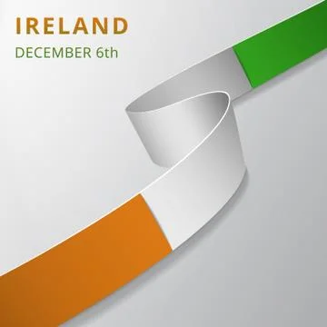 Flag of Ireland. 6th of December. Vector illustration. Wavy ribbon on gray ba Stockillustratie