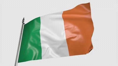 Flag of Ireland on a flagpole. 3D animation with alpha channel Vídeo Stock 204953569