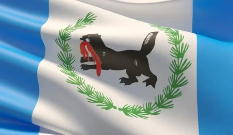 Flag of Irkutsk Oblast. High resolution close-up 3D illustration. Flags of the Stock-Illustration