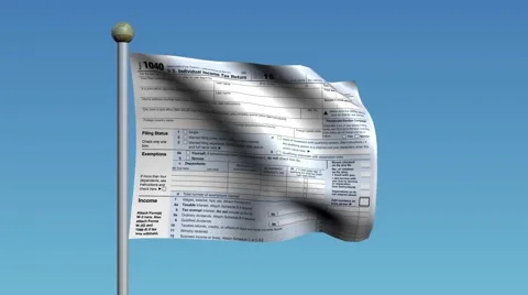 Flag With IRS 1040 Form Waves Before a Blue Sky 库存影片 59665376