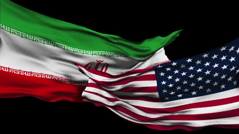 Flag of the Islamic Republic of Iran, and flag of the United States Stock Footage 329306162
