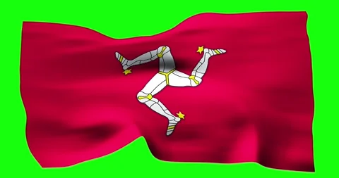 Flag of Isle of Mann realistic waving on green screen. Seamless loop animat.. Stock Footage 280998269