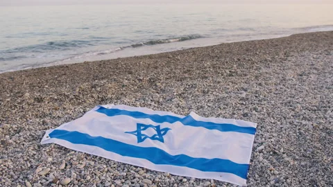 Flag of Israel on the beach Stock Footage 252816361