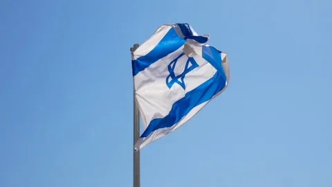 Flag of Israel on the blue sky background Stock Footage 76449503