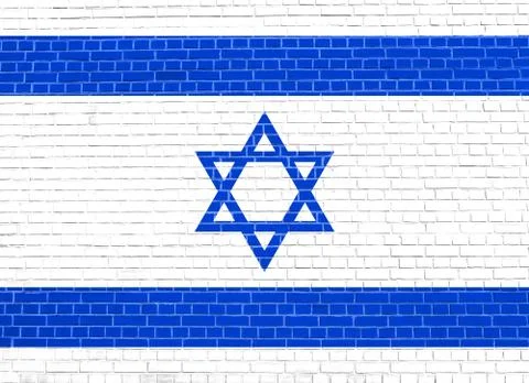 Flag of Israel on brick wall texture background. Israeli national flag. Stock Illustration